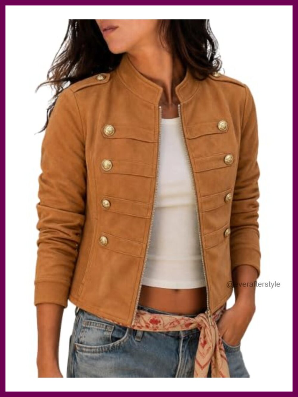 Faux Suede Cropped Jacket Lightweight Stand Collar Zip Fall Coat